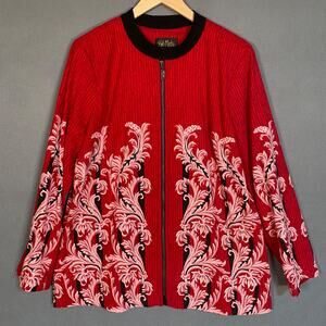 Bob Mackie Womens Jacket Large Rococo Printed Moleskin Full Zip Artsy Eclectic